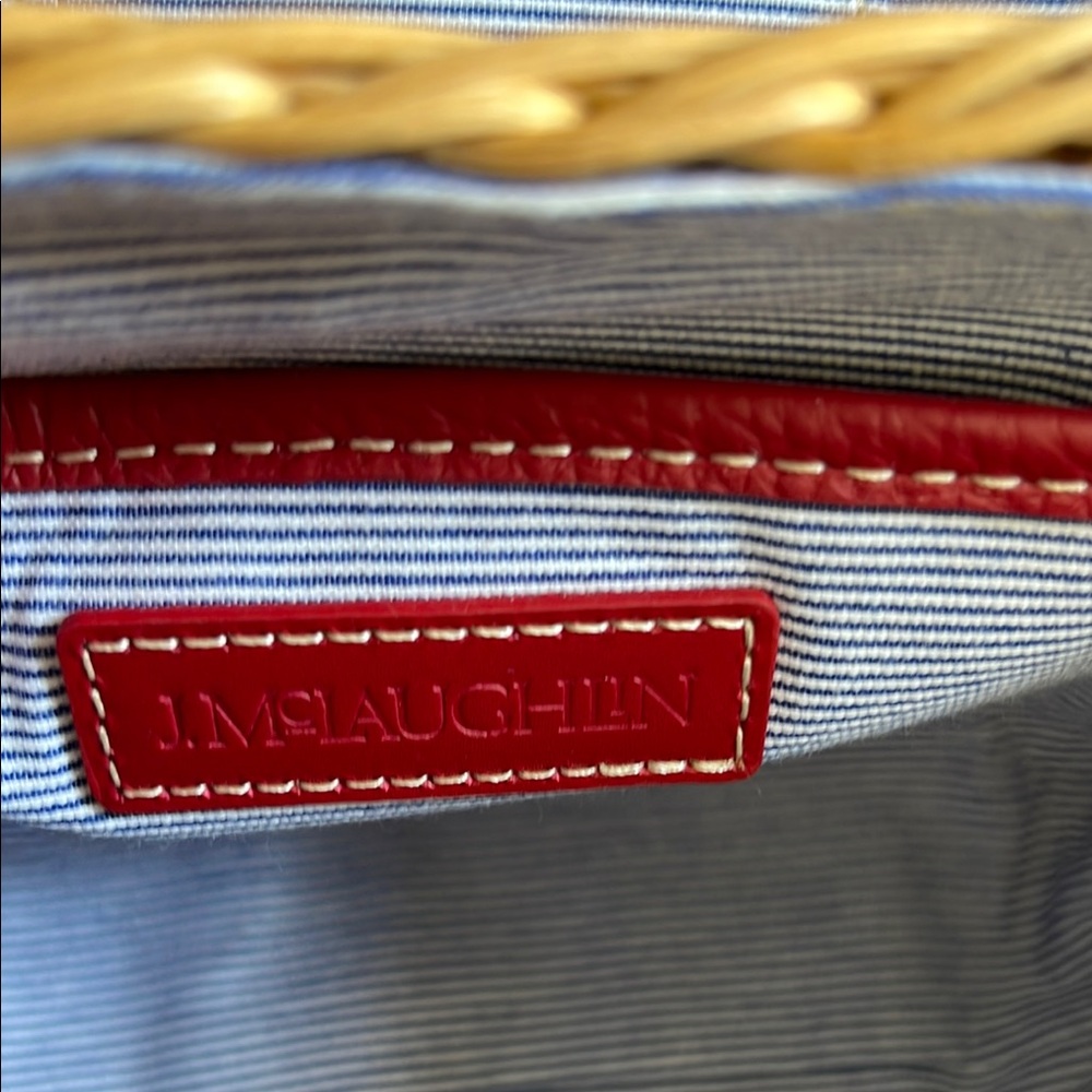 NEW!! J.McLaughlin Denim and Wicker Crossbody Bag with bamboo buckle. - Picture 5 of 7